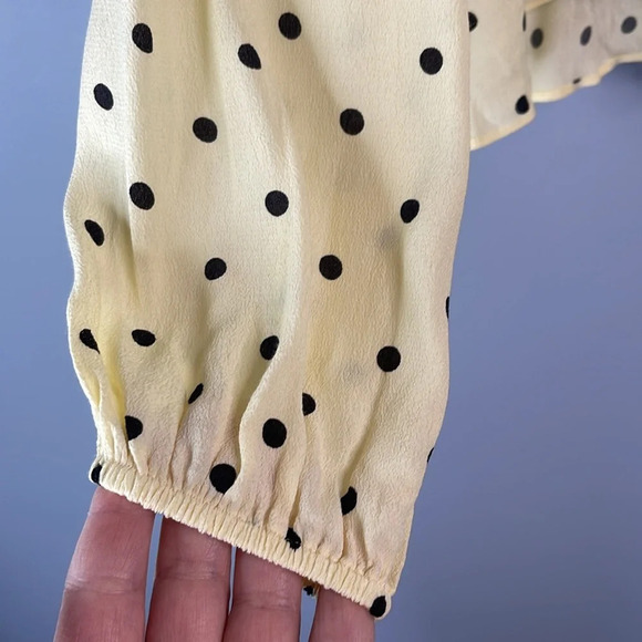 WILFRED Polka Dot Prairie Blouse Buttermilk Yellow Black Long Sleeves Size Small - Picture 5 of 12
